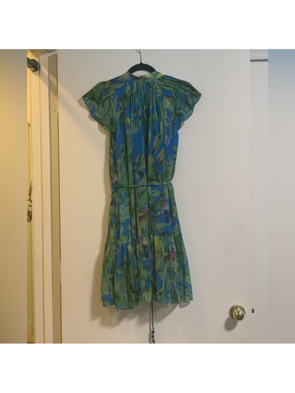 ANTONIO MELANI Blue and Green Tropical Print Tiered Dress - Picture 5 of 11